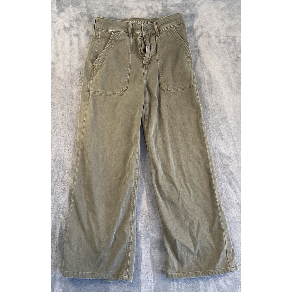 American Eagle Outfitters Olive Green Wide Leg Flare Jeans